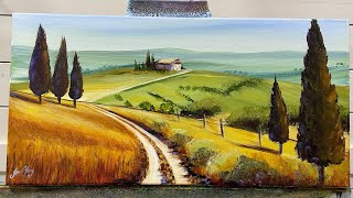 EASY! HOW TO PAINT  Tuscan Villa On The Hill | Step by Step Painting Tutorial
