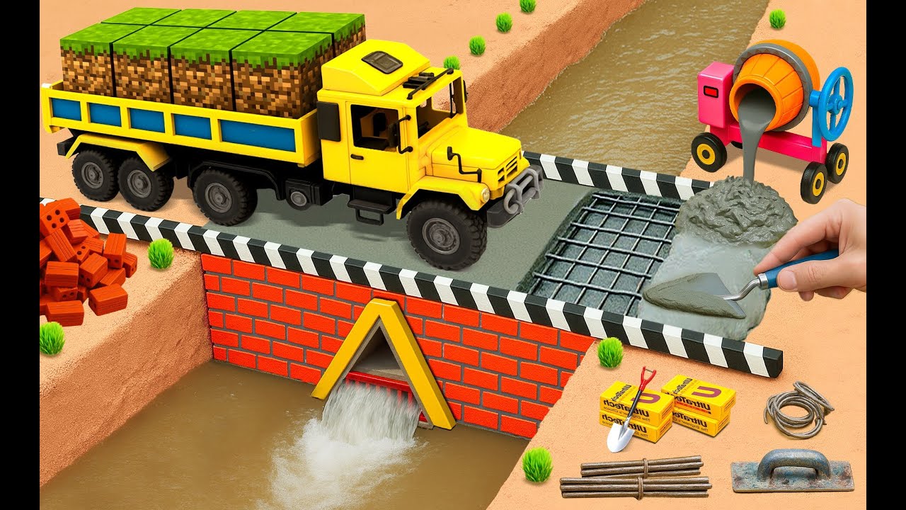 DIY Mini Tractor Builds a Strong Concrete Bridge for Trucks After an Accident | Science Project