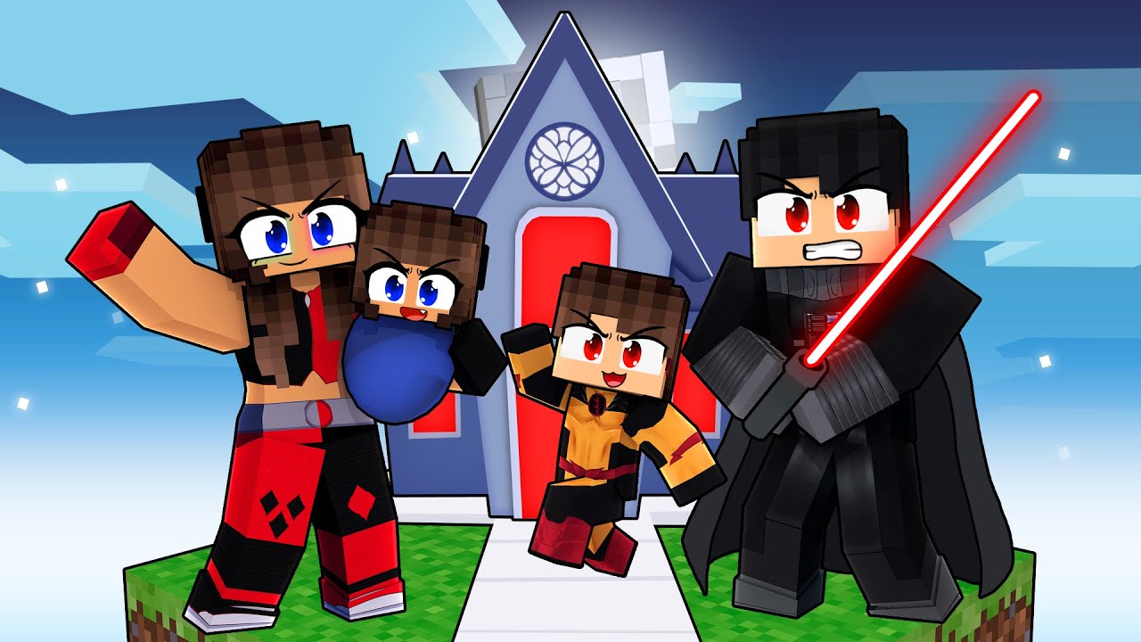 JOGANDO com uma FAMILIA DE VILÕES em APENAS UM BLOCO no Minecraft