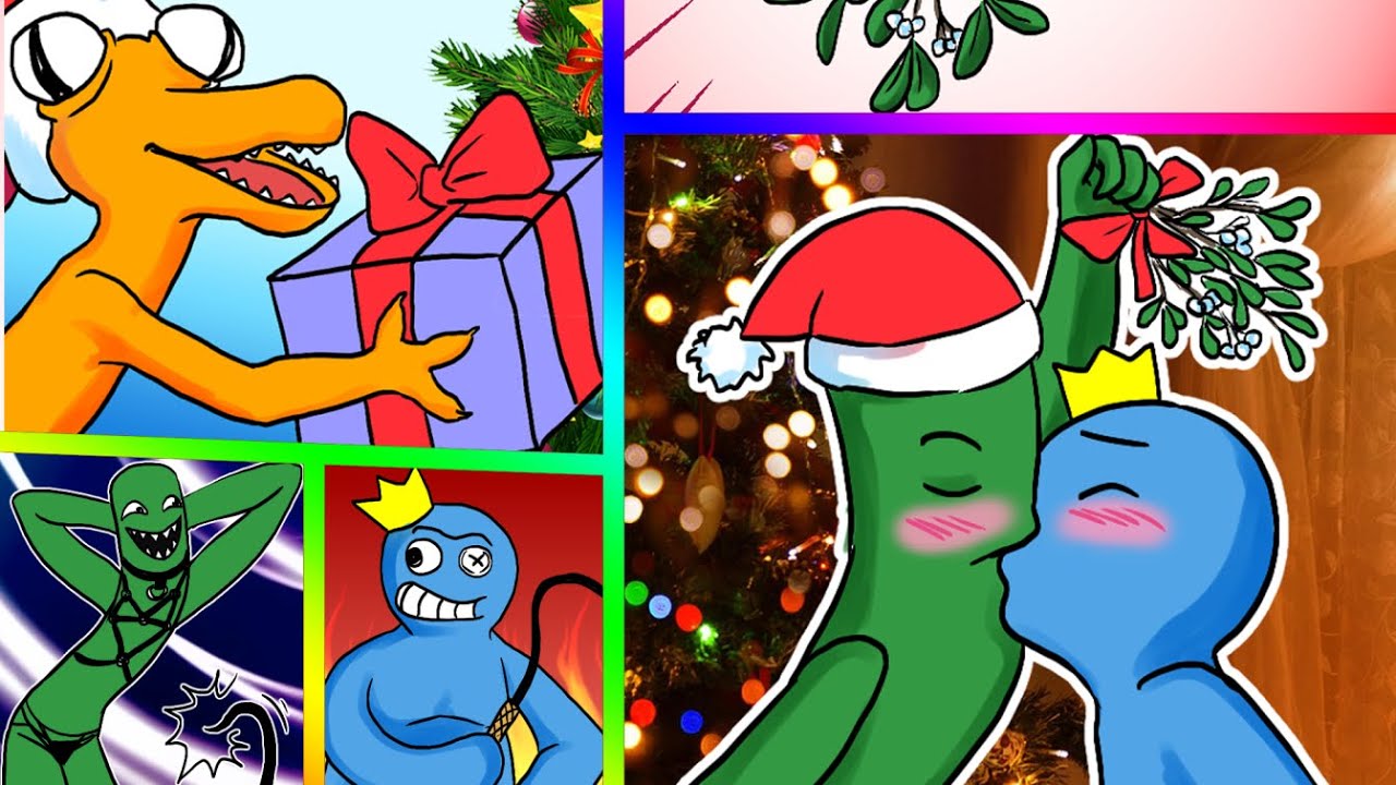 Best Christmas Compilation Rainbow Friends! Green and Blue, Orange and Purple! Drawing