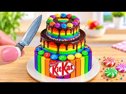 Making a Colorful KitKat Rainbow Cake 🌈🍫 Satisfying Mini Cake Decorating ASMR