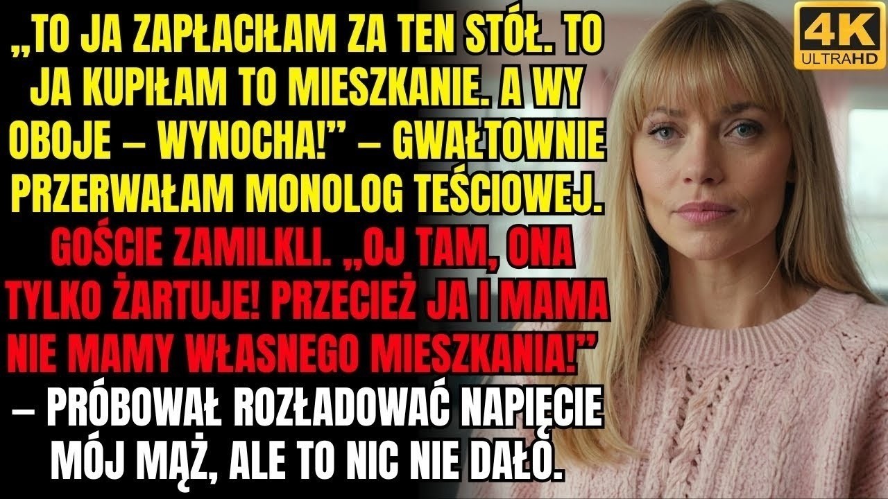 Usłyszałam przez ścianę, jak moja teściowa mówi do mojego męża: „W końcu wszystko należy do Bolesława. To on jest spadkobiercą.” Tylko że to ja kupiłam to mieszkanie. To ja zapłaciłam za każdy...
