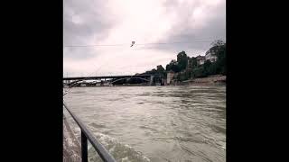 Crossing Basel river by motorless ferry