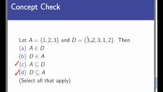 Elements, subsets, and set equality (Screencast 2.3.3)