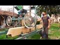 Massive log on my 13hp homemade sawmill  mobile band sawmill build