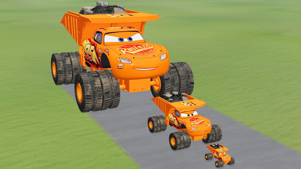 Big & Small Orange Dump Truck Lightning Mcqueen vs Train Thomas | BeamNG.Drive