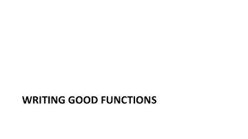 CS-163 - ML01: Writing Good Functions