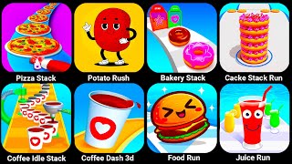 Pizza Stack Vs Bakery Stack Vs Potato Rush Vs Cake Stack Run Vs Coffee Idle Stack 🤠🤠