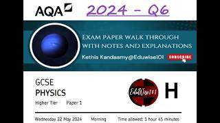 AQA GCSE (2024) Physics - Paper 1: Q6 Higher Tier Past paper Energy