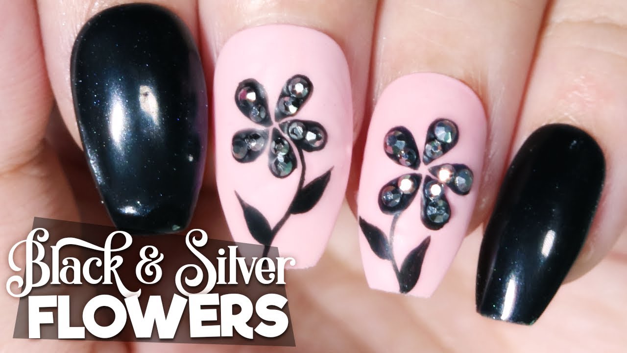 Black & Silver Flowers Nail Art Tutorial // How to Nail Art at Home