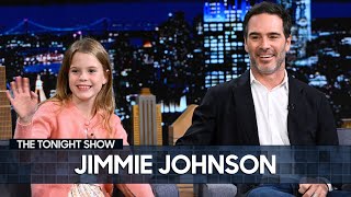 Jimmie Johnson’s Daughter Crashes His Interview to Help Unveil Custom Indy 500 Helmet | Tonight Show