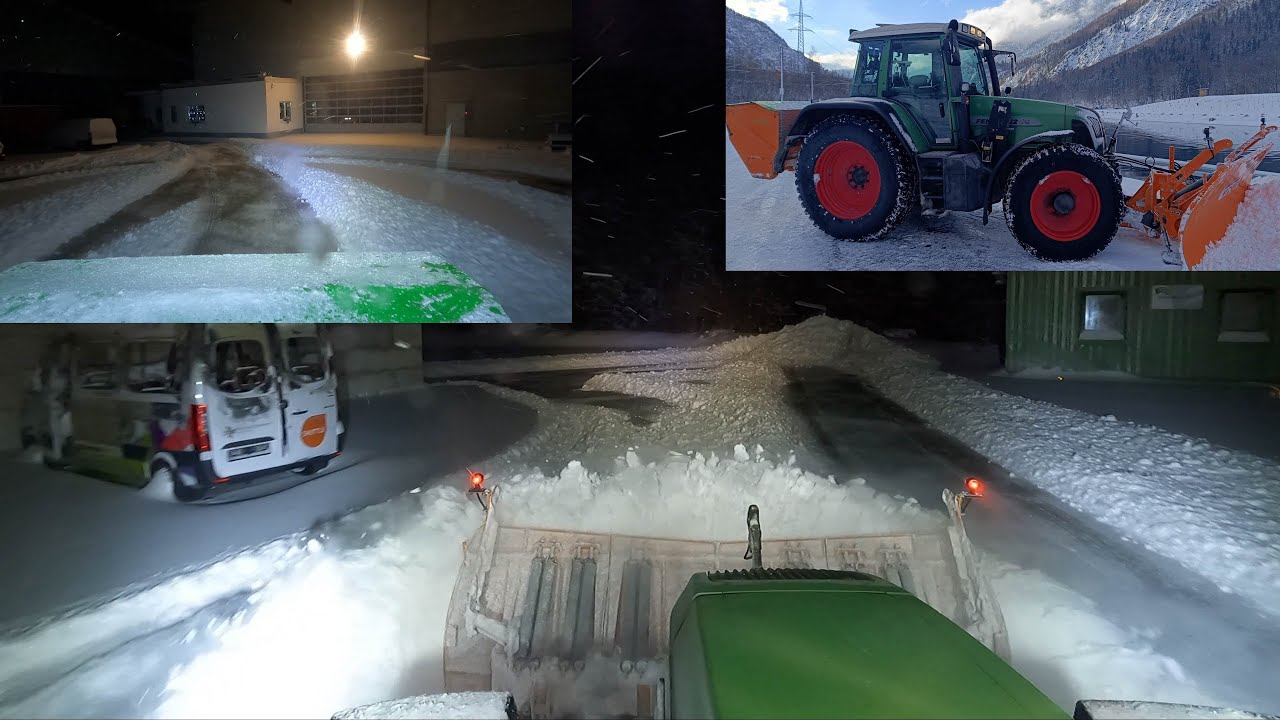 Winterdienst bei Nacht: Fendt 712 Vario & Hydrac U 300 | Springer TSS 1200 Kreuter Schubrahmen Westa