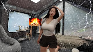 Camping in Heavy Rain☔️with 5-Star Hotel Inflatable Tent⚡️ Rain \u0026 Thunderstorms ASMR