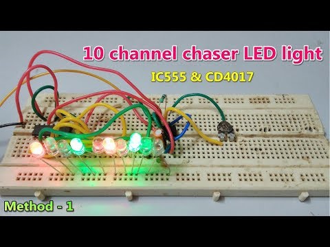 10 Channel Chaser LED Lights Using IC 555 And CD4017  \  Method -1