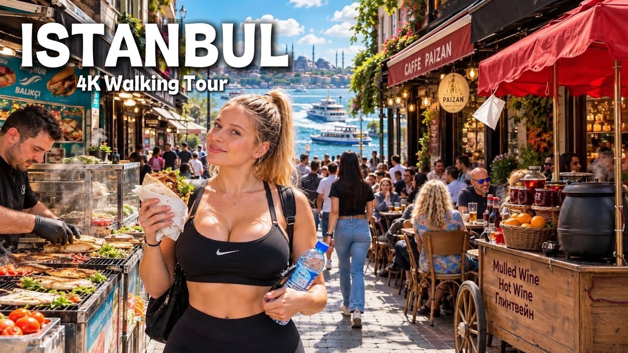 Istanbul Turkey 4K Walking Tour | Karaköy, Lively Alleys, Bosphorus Cafes & Street Food