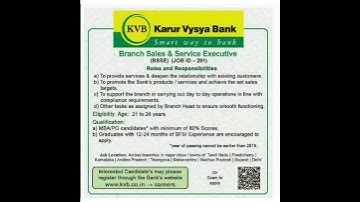 Karur Vysya Bank jobs - All District jobs