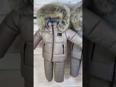 Зимний комбинезон детский 104 р: куртка с натуральным мехом и брюки серый бархат РОЗПРОДАЖА, видео 1