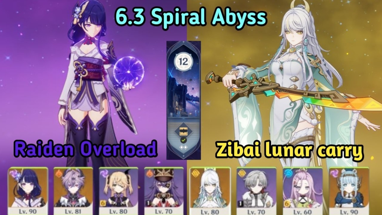 Raiden Overload X Zibai Lunar crystallize carry || Spiral Abyss 6.3 phase 1 || Genshin Impact