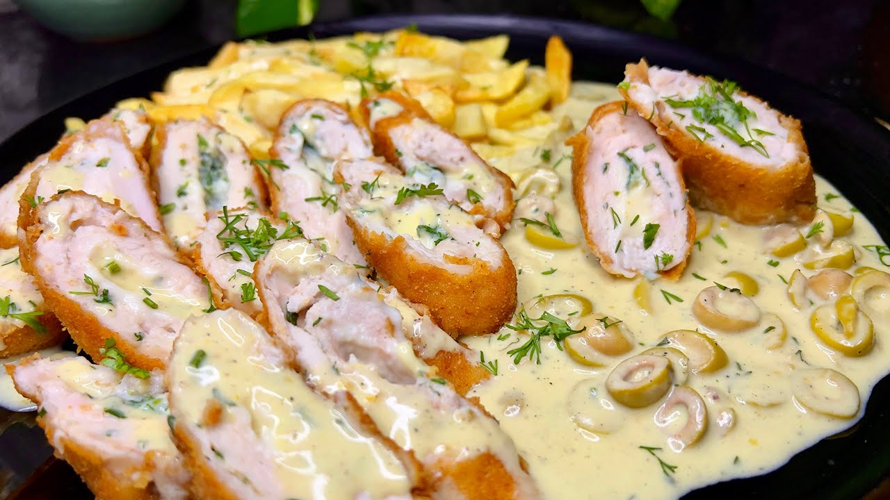 شوفي نص صدر دجاج وش تقدري تحضري بيه😋😍 طبق رمضاني راقي والبنة خيالية 💯مع اروع صوص بيضاء بالزيتون ✅