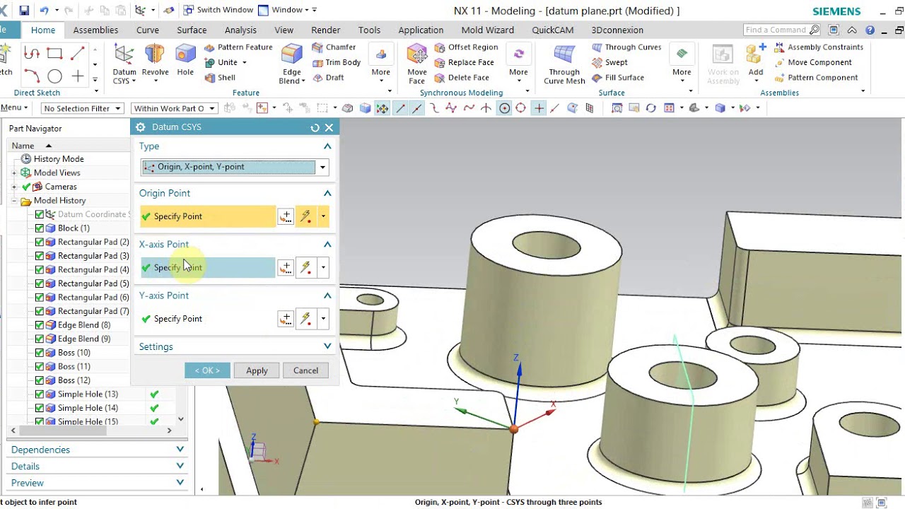 Học NX CAD Online - Bài3 - Creating Datum CSYS - Tạo gốc - youtube