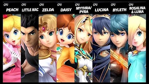 Peach VS Little Mac VS Zelda VS Daisy VS Mythra / Pyra VS Lucina VS Byleth VS Rosalina & Luma Smash