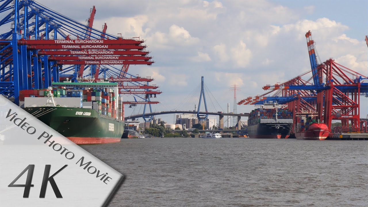 Hamburg, Germany: Waltershof, Hafen (Harbor), Elbe, Tanker passing - 4K UHD Video