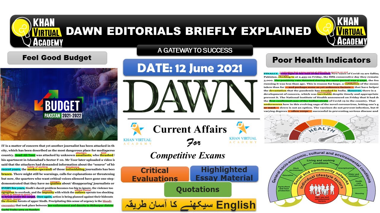 Dawn Newspaper Editorial Analysis 12 June 21 Feel Good Budget Health Indicator Ilhan Omar Youtube