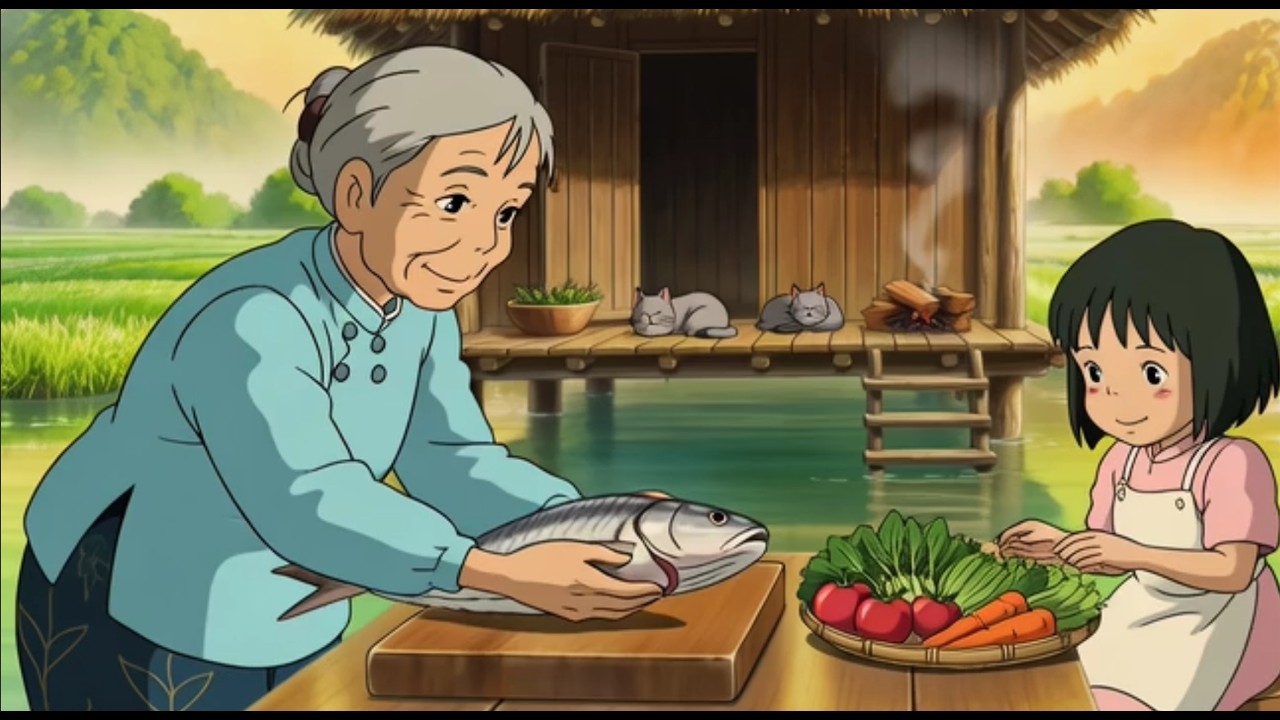 Mekong Floating Garden Life: Fresh Grilled Fish & River Breeze| Ghibli Inspired Relaxing Mood