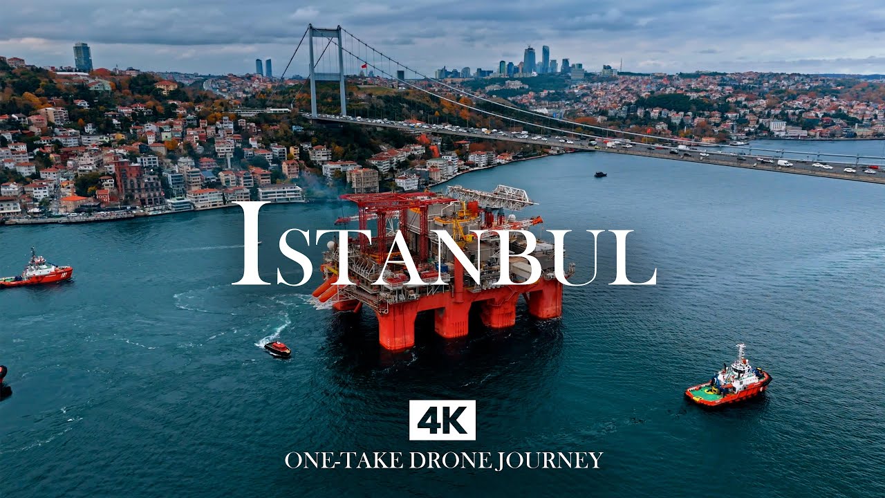 ISTANBUL in 4K – Bosphorus Bridge with Red Ships & Skyline | Relaxing Piano, Kanun & Ud Drone Music