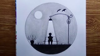 Pencil drawing in a circle - easy drawing scenery || Ashraful dreams drawing