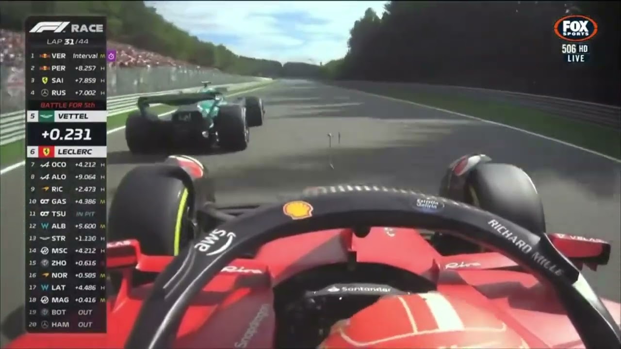 Charles Leclerc overtake on Sebastian Vettel Belgian GP 2022