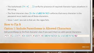 Details Why Your Password Regex Fails to Validate Strings with () Special Characters Update