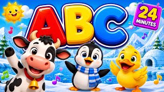 ABC Animal Songs for Kids 🐄🐧🦆 | ABC Moo, Waddle, Quack + Phonics Song | 24 Minutes Learning Fun!