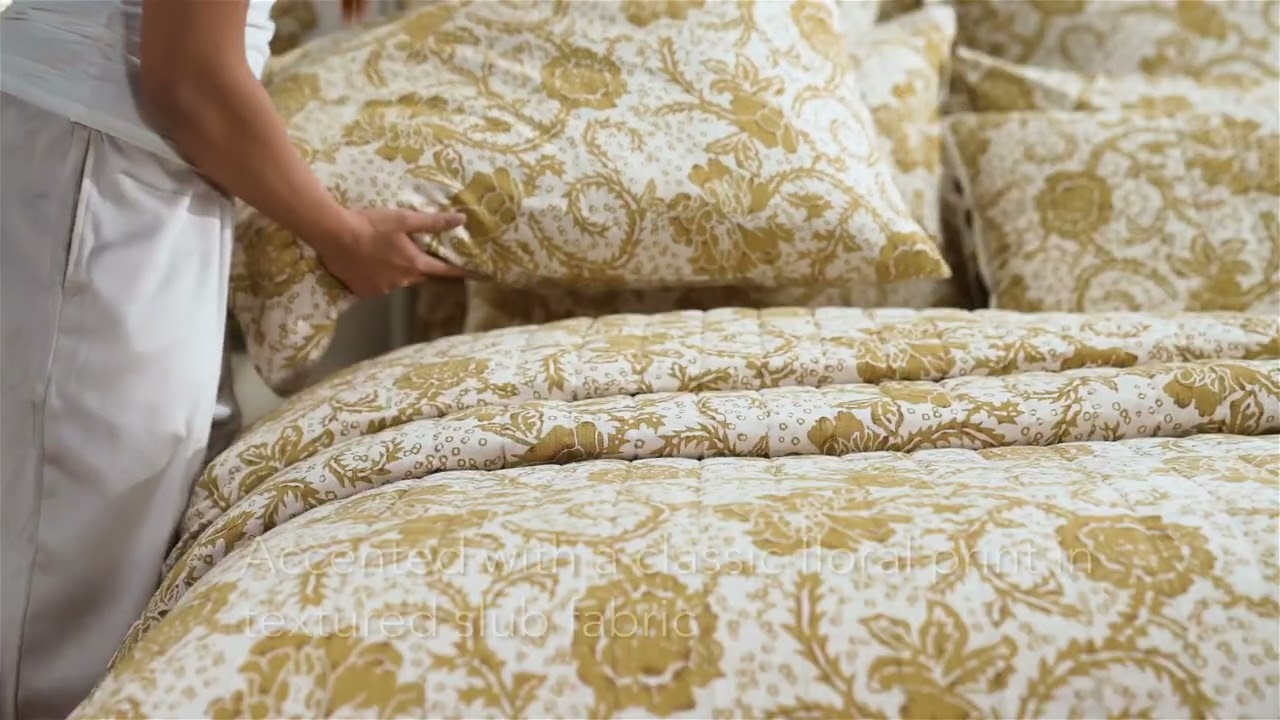 Dorset Gold Floral Quilt – Mustard Vintage Farmhouse Bedding with Reversible Design & Cotton Batting