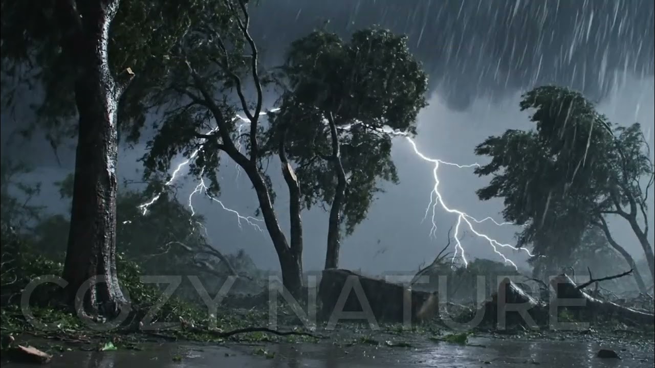 Cozy Thunderstorm Night ⚡🌧️ | Heavy Rain, Wild Wind & Lightning Sounds for Deep Sleep