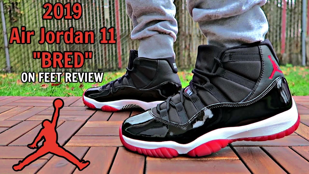 air jordan 11 bred on feet