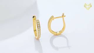 Half Pave Single Row Moissanite Hoop Earrings. Easy safe shop online @ MoissaniteGemstone.com