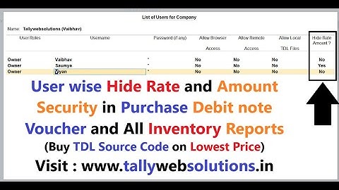 (Buy TDL Source Code Only Rs. 900) User wise Hide Rate and Amount Advanced Security in Tally Prime