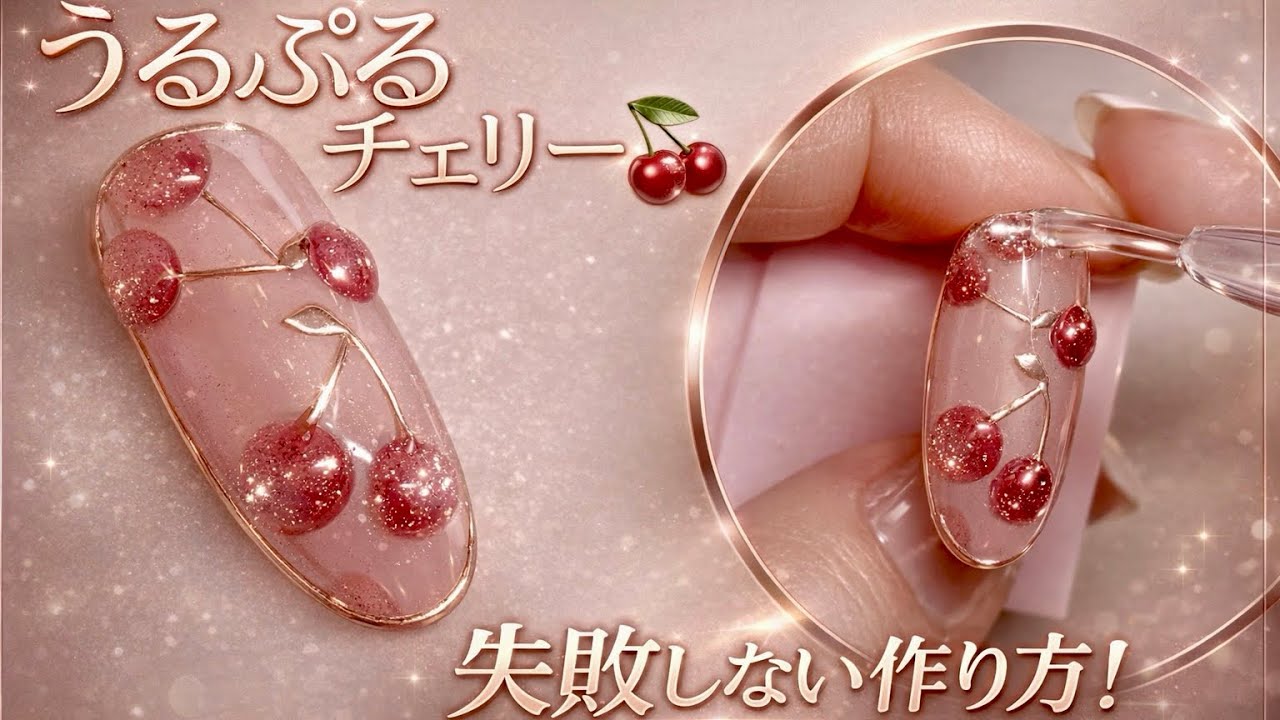 失敗しない🍒うるぷるチェリーネイルの作り方｜ぷっくり透明感が可愛い