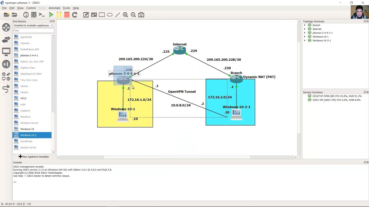 pfsense 2.4.4 - OpenVPN Server and Client - Test on GNS3 - YouTube
