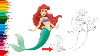 How to draw Ariel. drawing and coloring Princess Ariel for kids