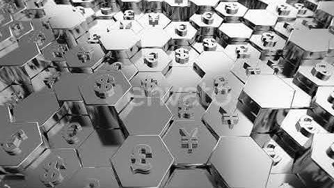 Silver World Currency Symbols With Hexagon Background | Motion Graphics - Envato elements
