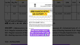 RRB RANCHI NTPC UG RESULT I #new #job #rrb #rrbntpc #rrb_ntpc #cutoff #result #yt #ytshorts #rrbje