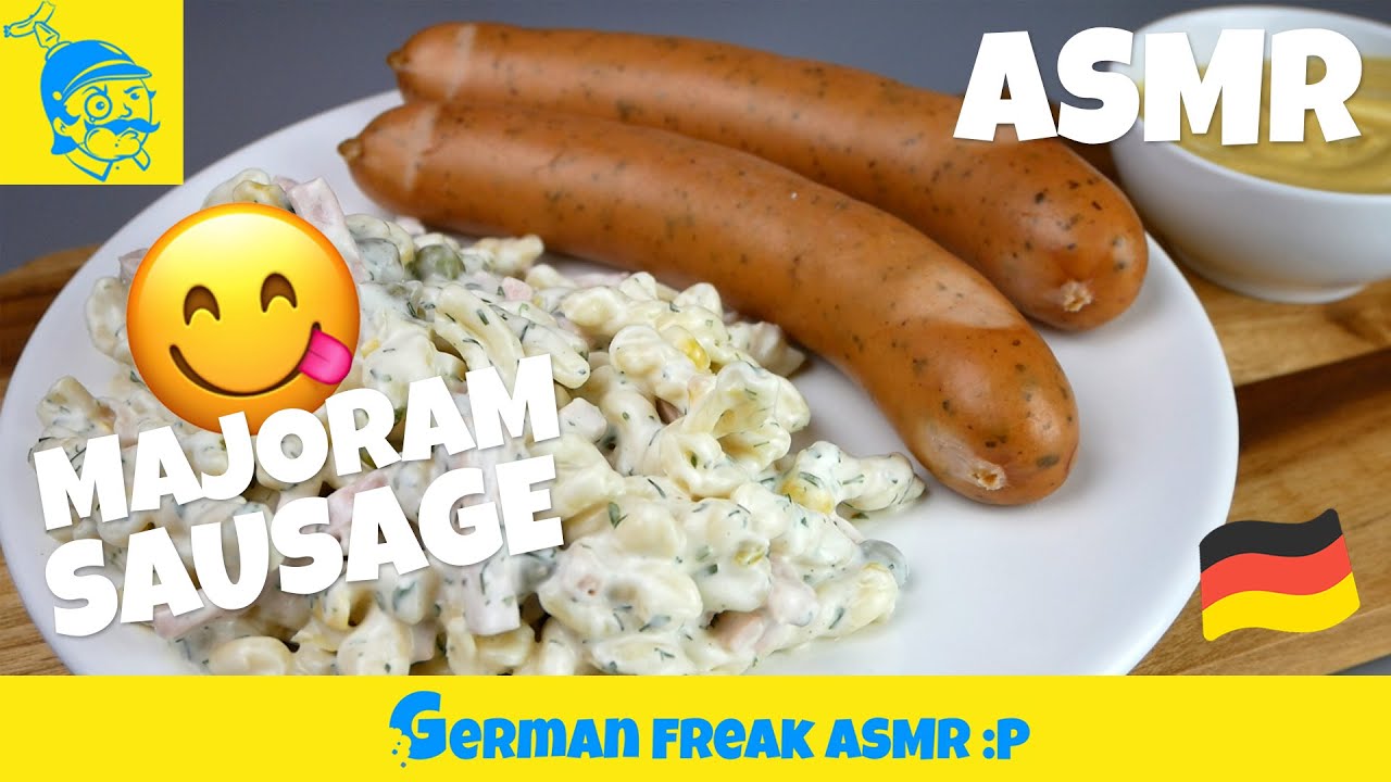 ASMR eating no talking: marjoram sausage w/ noodle salad!🇩🇪