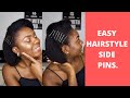 EASY Hairstyle with Side Gold Pins on Straight Natural Hair.