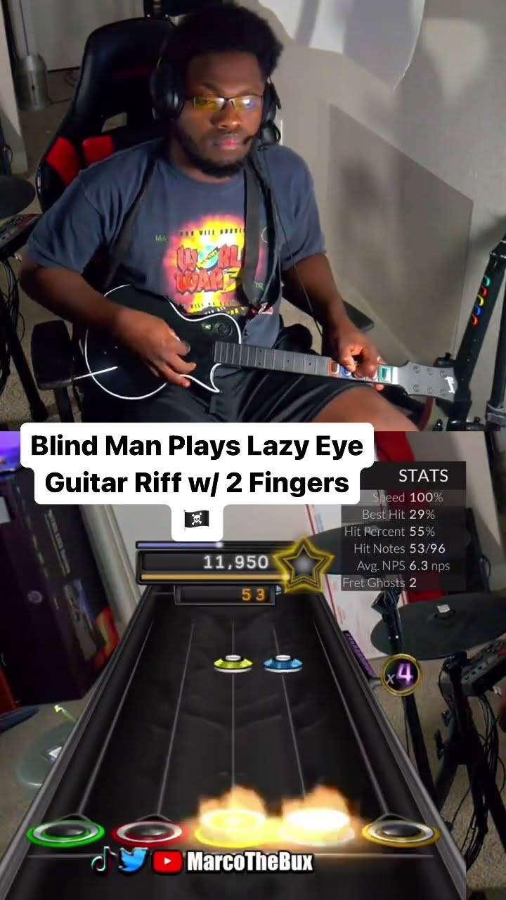 How To Play Lazy Eye On Guitar Blind Man Plays Lazy Eye Guitar Riff w/ 2 Fingers #clonehero #