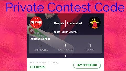 Cricplay Private Contest Code IPL  PNJ VS HYD