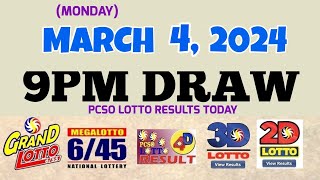 Lotto Result today 9pm draw March 4, 2024 6\/55 6\/45 4D Swertres Ez2 PCSO#lotto