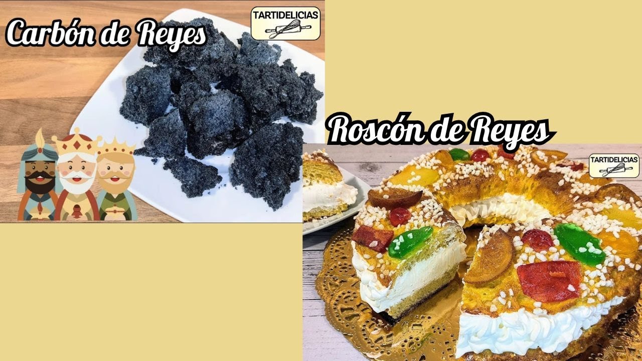 👑 2 POSTRES de REYES Baratos y Fáciles: Roscón y Carbón de Reyes