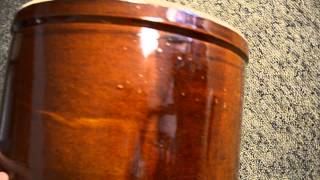 Vintage USA  large  glazed brown stoneware crock pottery planter pot